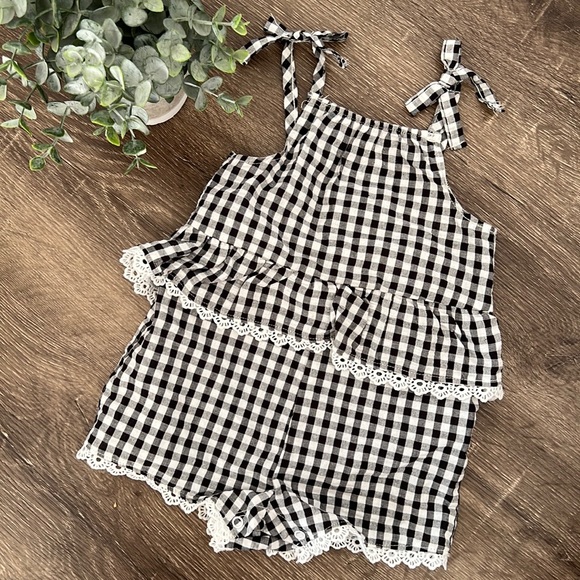 NEW Jessica Simpson Toddler Girls Black & White Gingham Plaid Romper - Size 18M - Picture 1 of 12